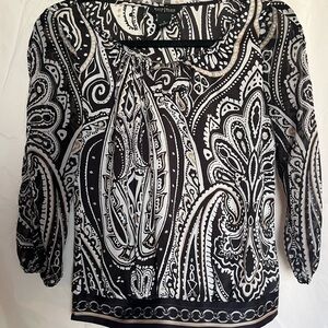 Women's Black and White Paisley Top